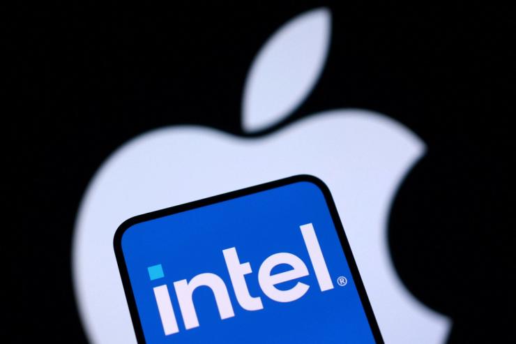 Apple and Intel logos are seen in this illustration.