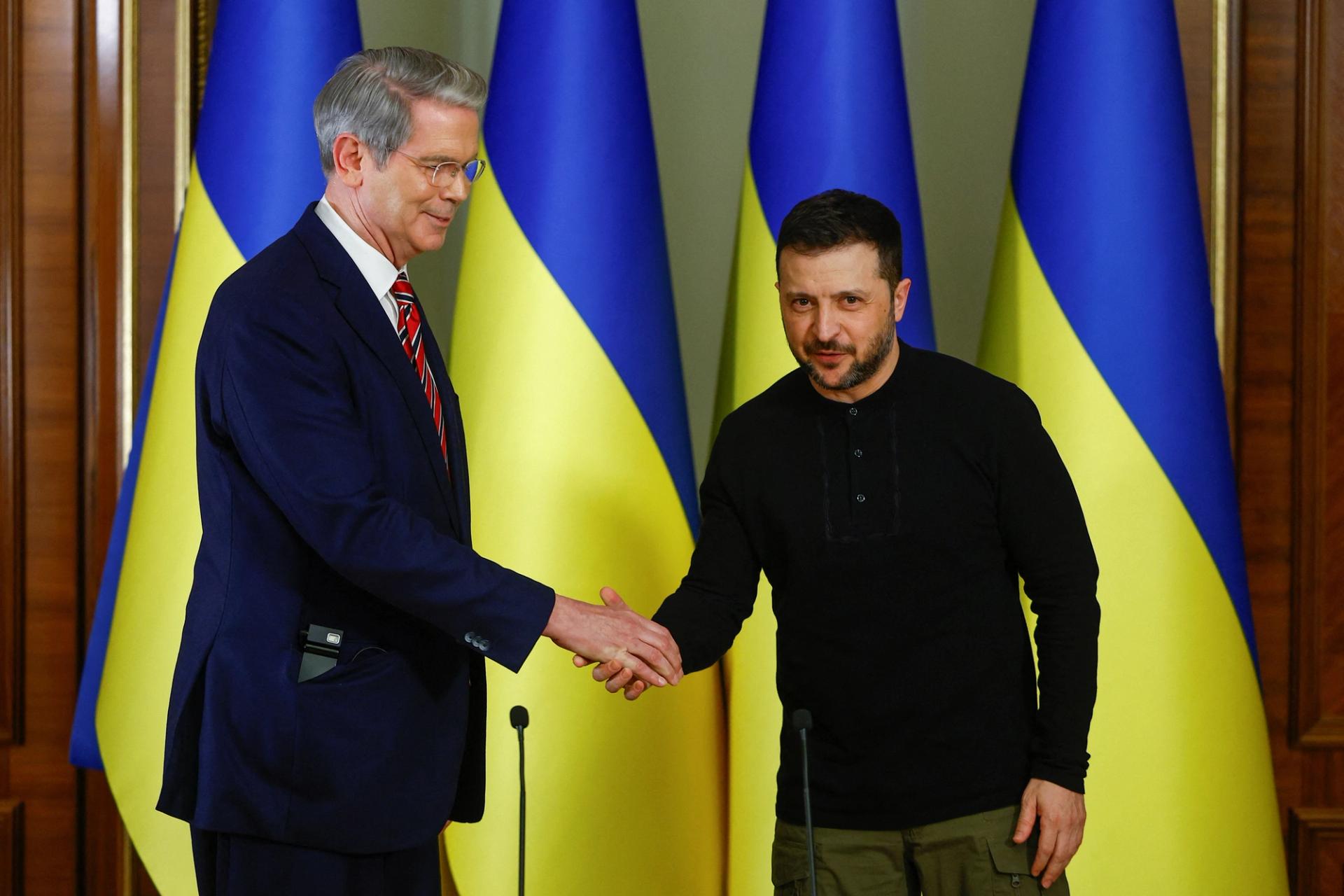 Ukraine’s President Volodymyr Zelenskiy and U.S. Secretary of the Treasury Scott Bessent.