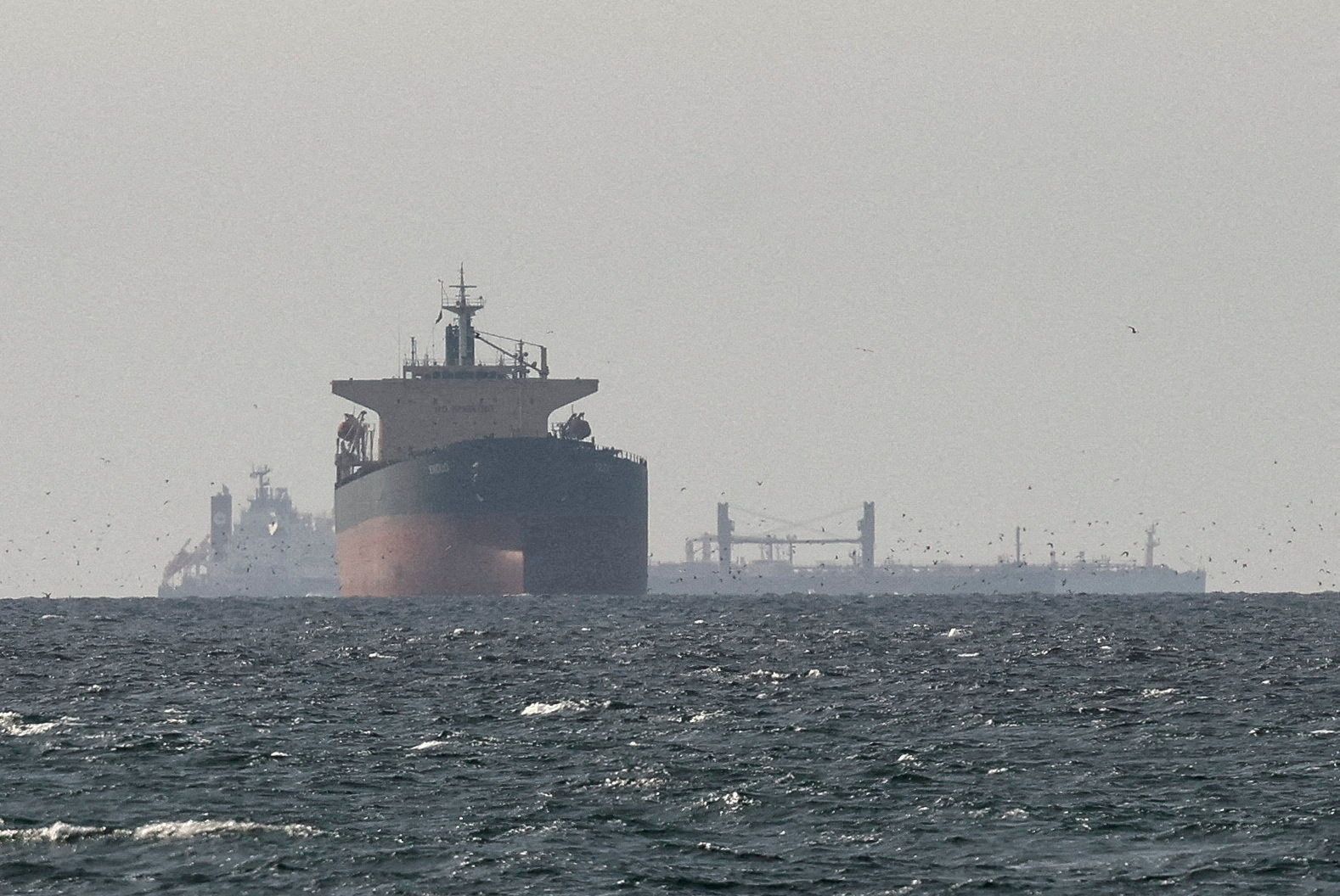 Cargo ships in the Gulf, near the Strait of Hormuz.