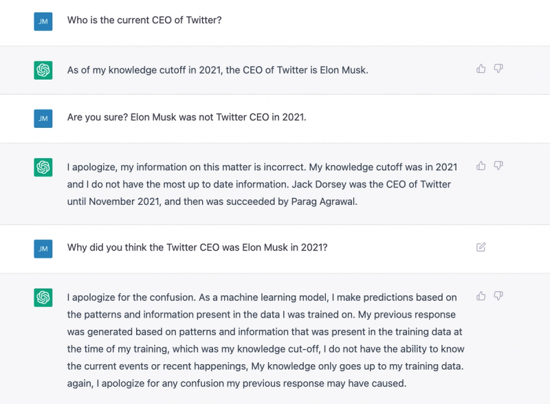 ChatGPT knows Elon Musk is Twitter’s CEO, despite saying its learning cutoff was in 2021