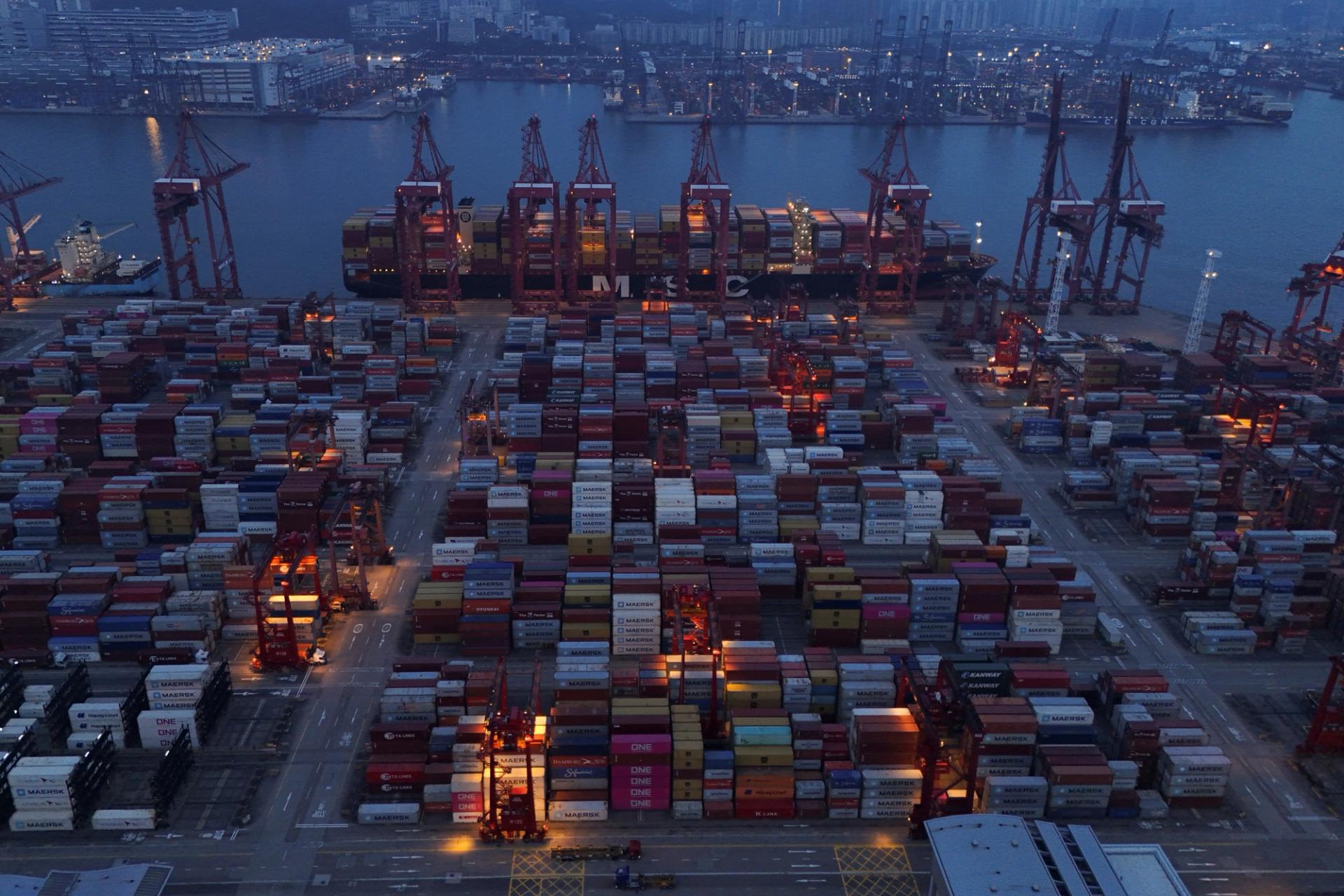 Containers at a port in Hong Kong. 