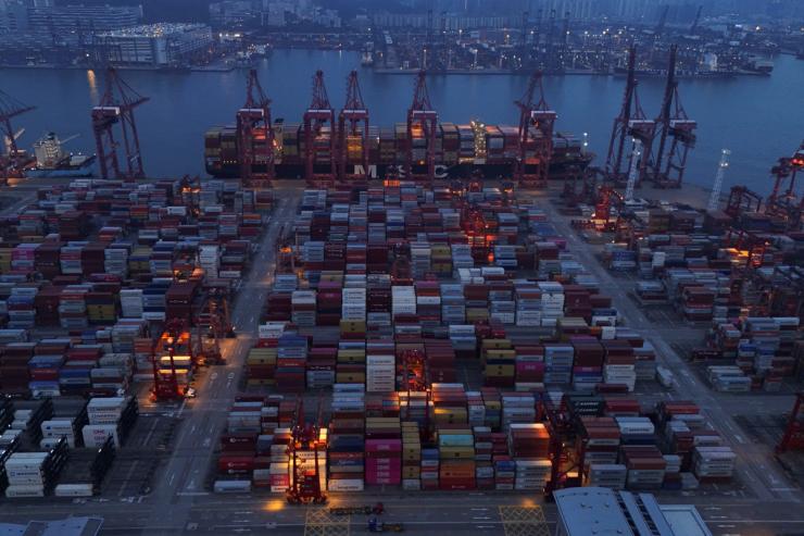 Containers at a port in Hong Kong.