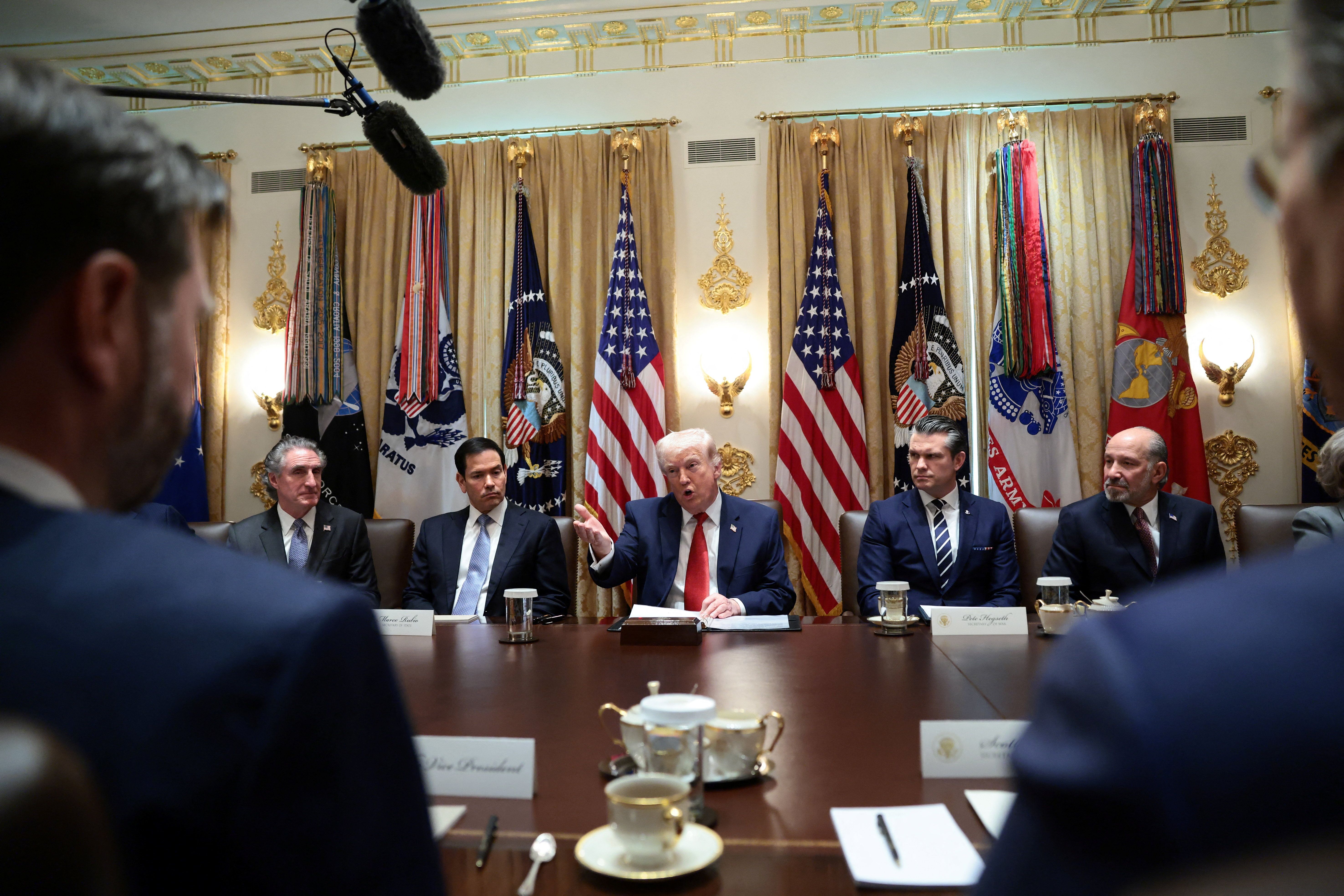U.S. President Donald Trump speaks during a cabinet meeting at the White House in Washington, D.C.