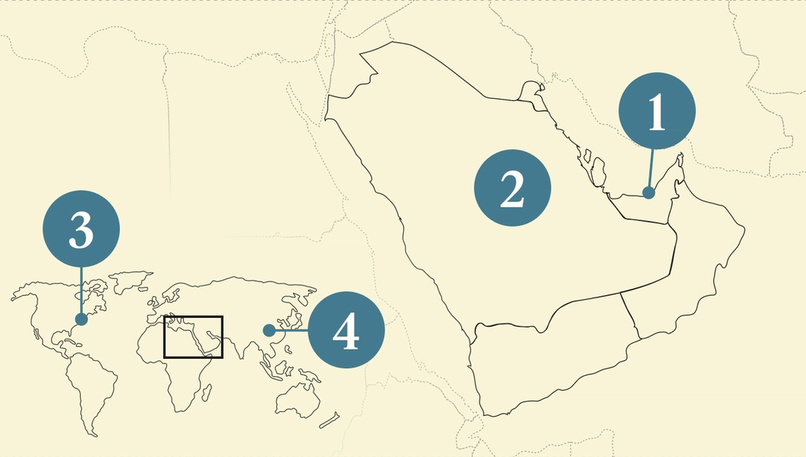 A numbered map of the Gulf region.
