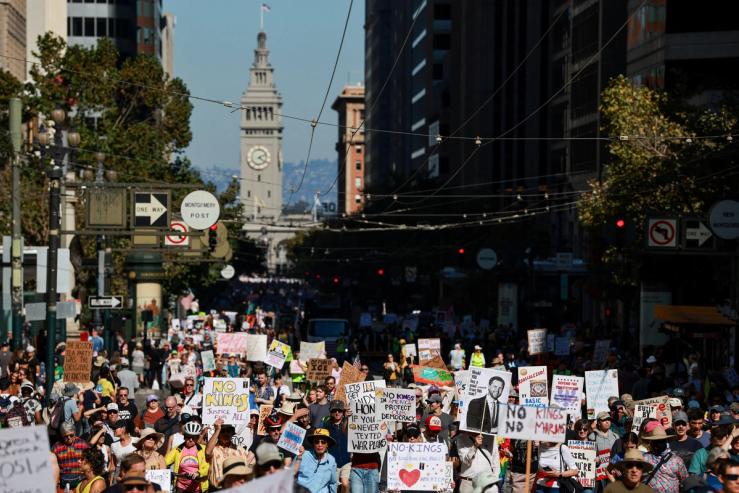 People attend a “No Kings” protest against U.S. President Donald Trump’s policies, in San Francisco
