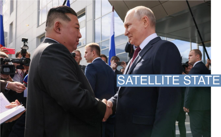 Russia’s President Vladimir Putin shakes hands with North Korea’s leader Kim Jong Un during a meeting at the Vostochny Сosmodrome in the far eastern Amur region, Russia, September 13, 2023. Sputnik/Mikhail Metzel/Kremlin