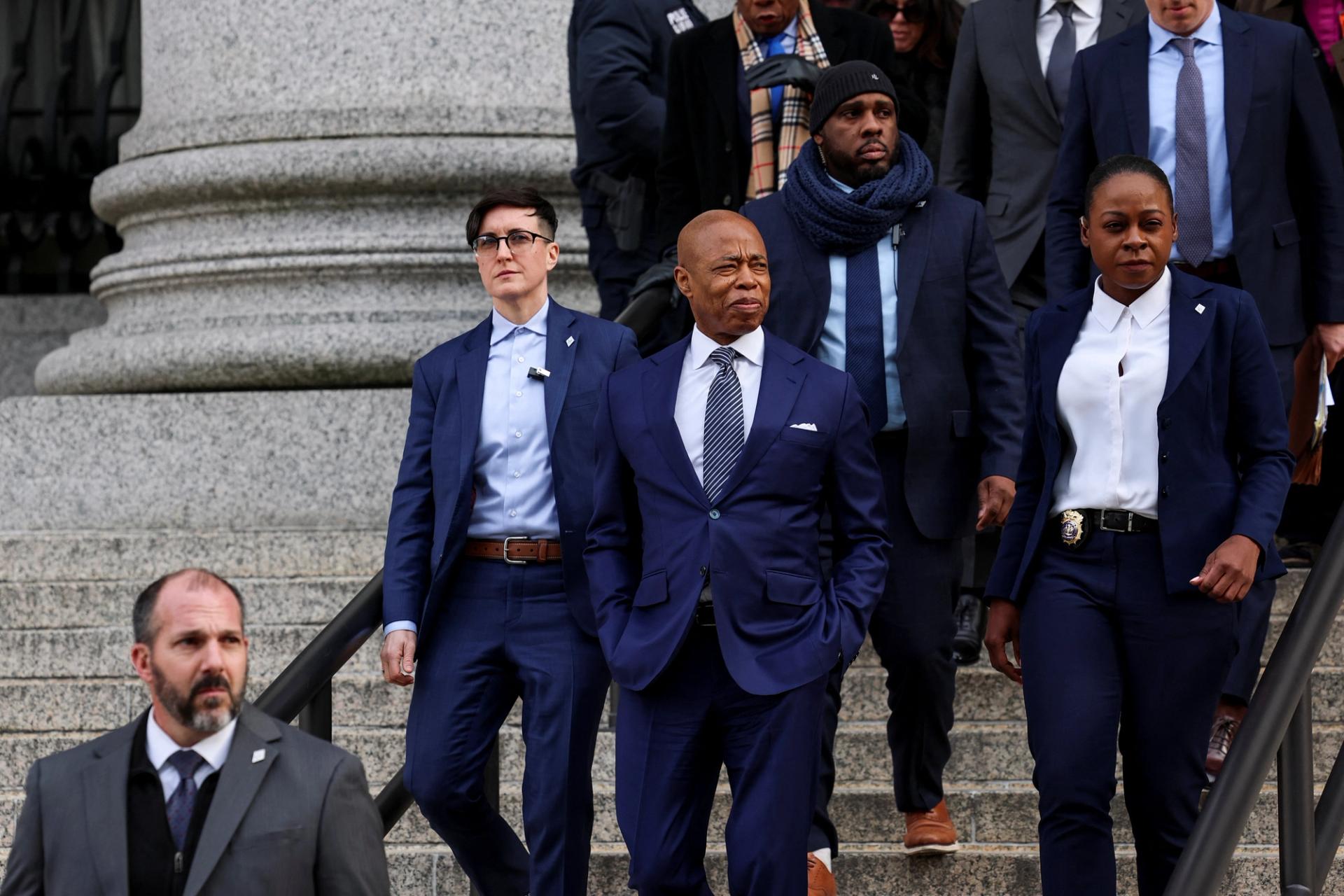 New York City Mayor Eric Adams leaves a federal court in New York City, U.S., February 19, 2025.