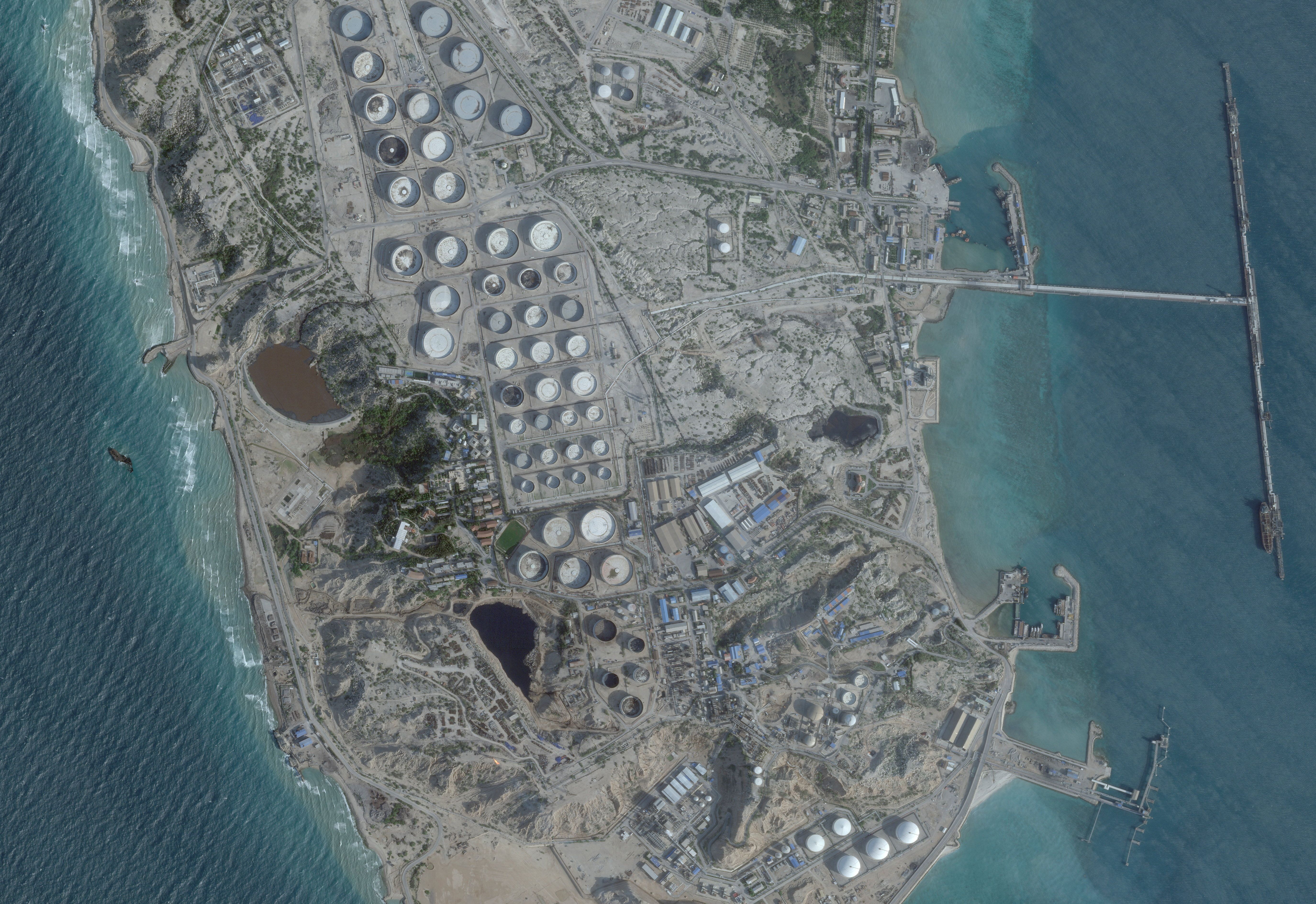 Satellite image of oil terminal at Iran’s Kharg Island from February 25, 2026.