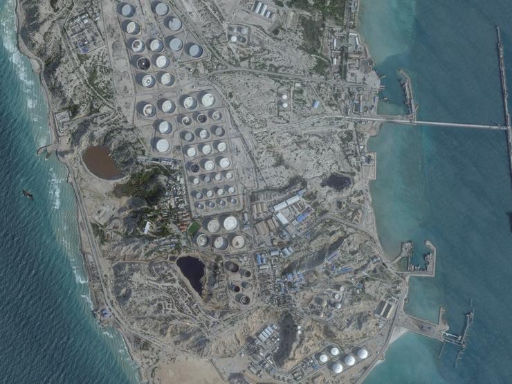 Satellite image of oil terminal at Iran’s Kharg Island from February 25, 2026.