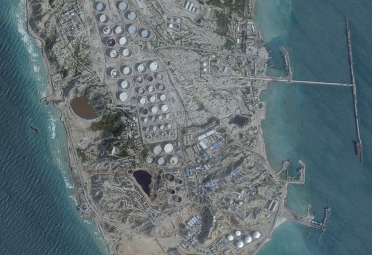 Satellite image of oil terminal at Iran’s Kharg Island from February 25, 2026.