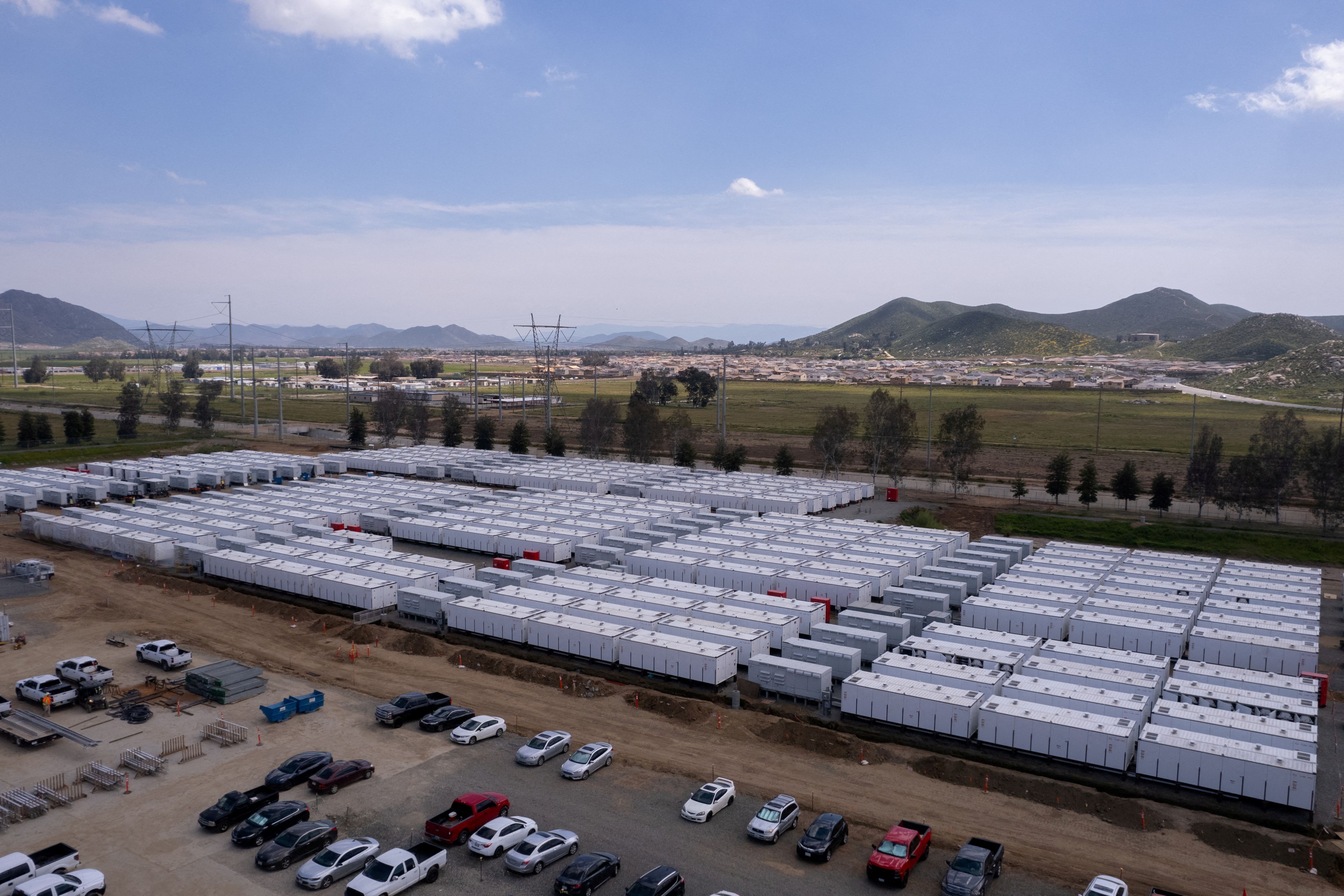 A drone view shows California’s largest battery storage facility.