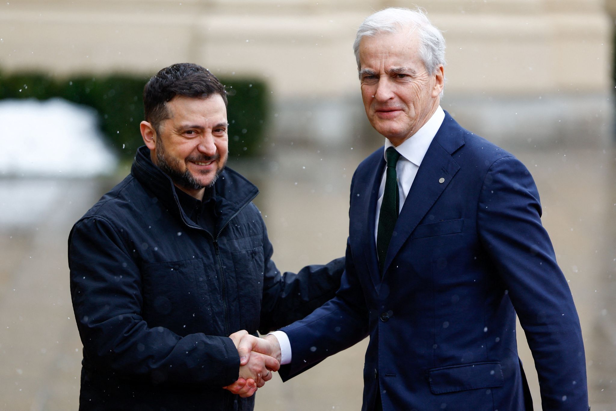 Norwegian Prime Minister Jonas Støre and Ukrainian President Volodymyr Zelenskyy in February.