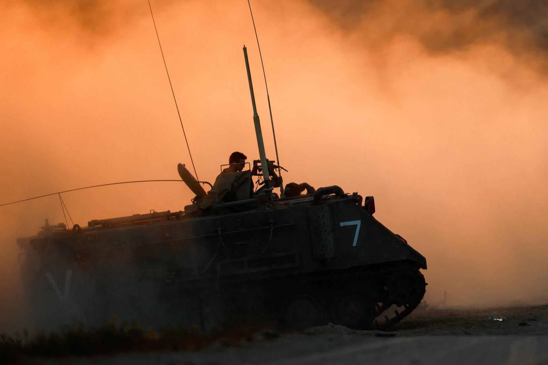 An Israeli tank near the Gaza border.