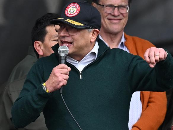 Colombia's President Gustavo Petro delivers a speech during a May Day (Labor Day) rally in Bogota on May 1, 2024. 