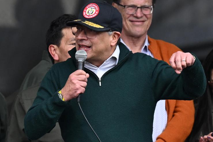 Colombia’s President Gustavo Petro delivers a speech during a May Day (Labor Day) rally in Bogota on May 1, 2024.