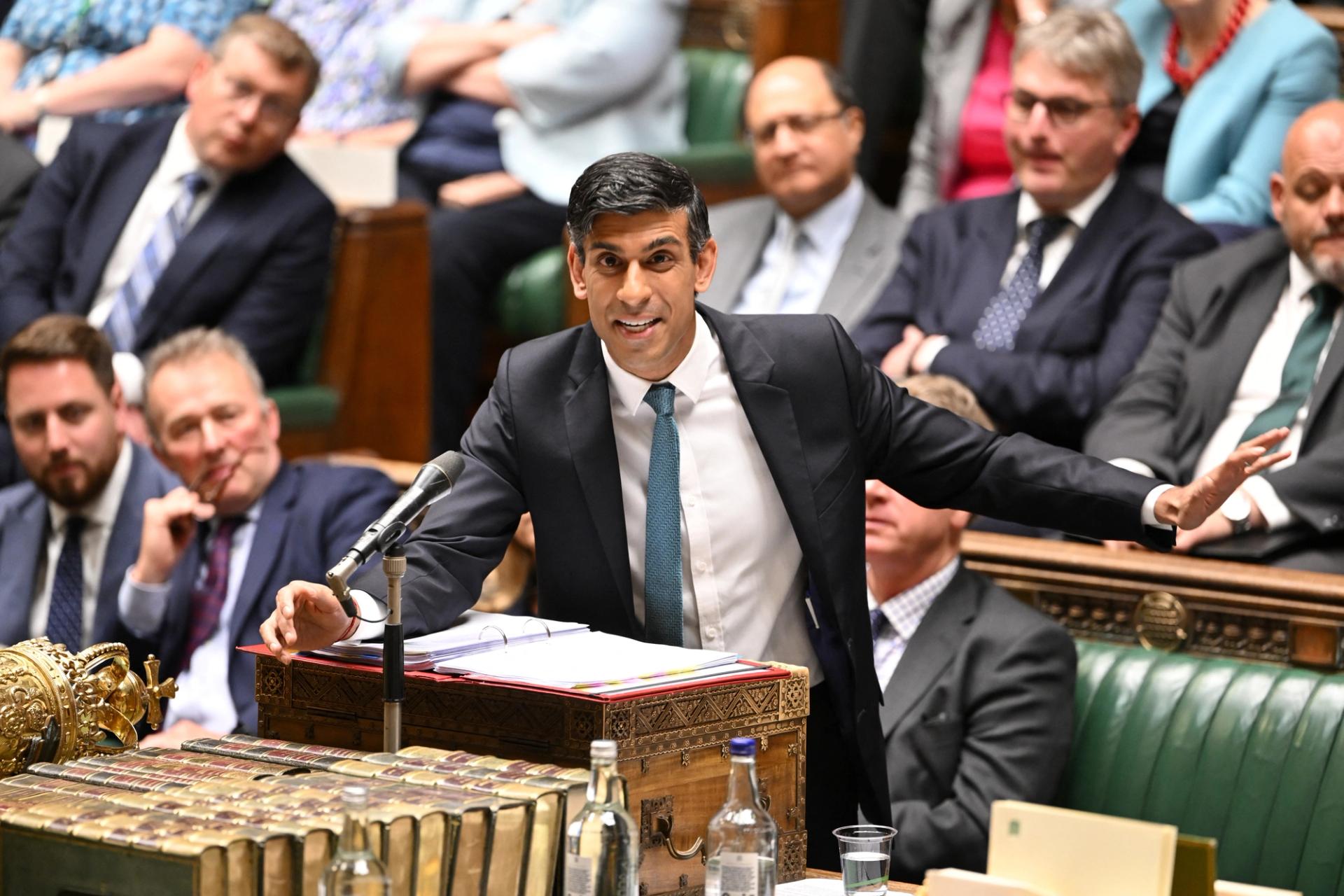 British Prime Minister Rishi Sunak speaks at the House of Commons in London, Britain, June 28, 2023. UK Parliament/Jessica Taylor/Handout via REUTERS 