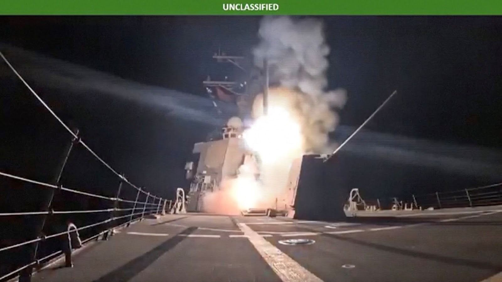 A US military vessel launching a missile at Nigeria. 