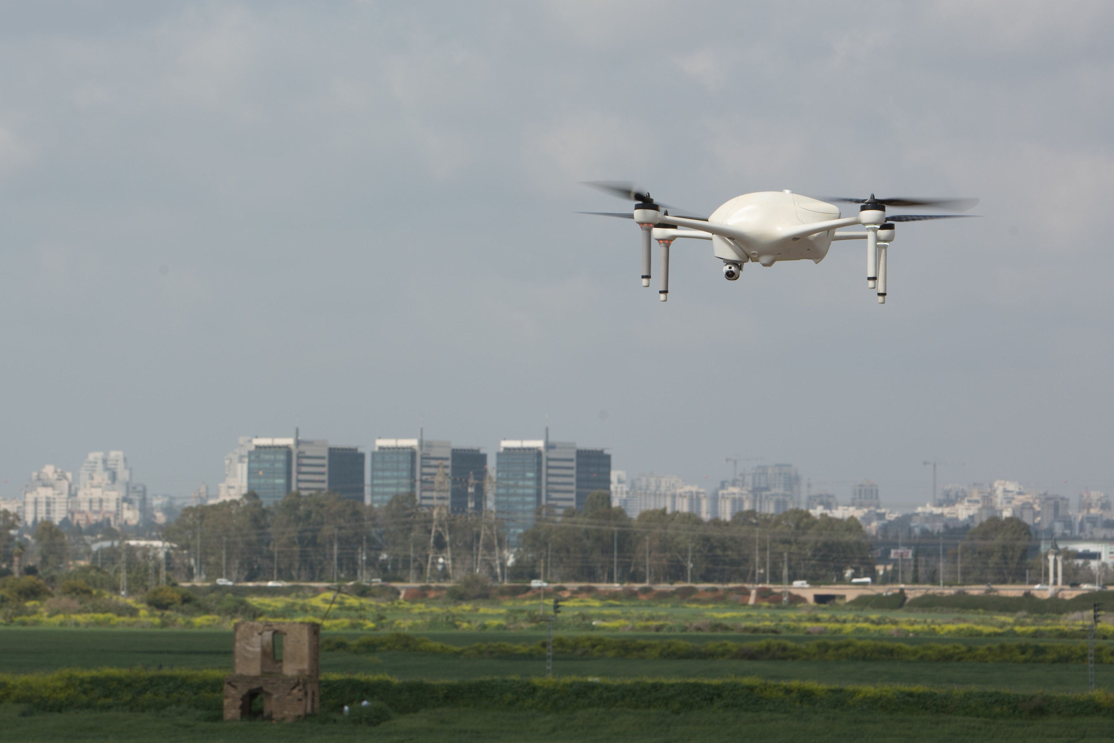 Optimus, a drone manufactured by Airobotics, the Israeli drone maker, is seen during a demonstration for Reuters in Petah Tikva.