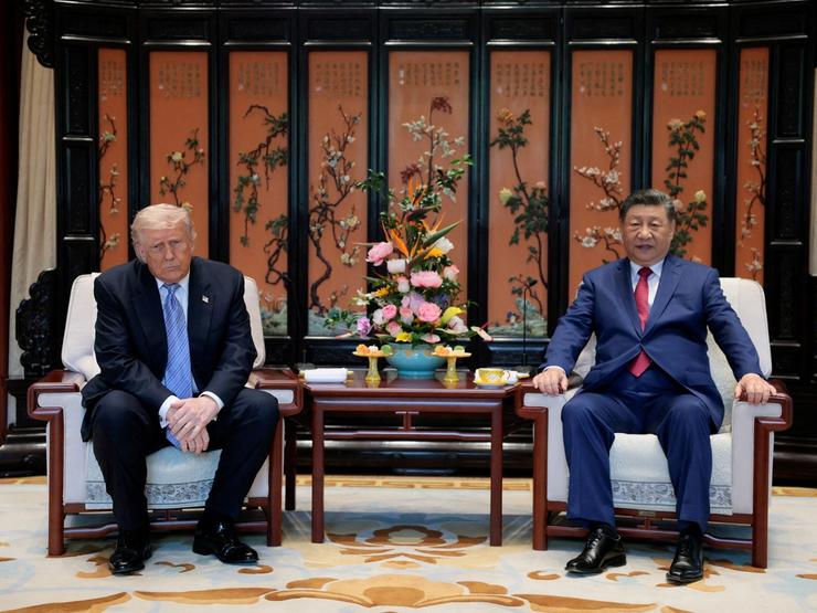Chinese President Xi Jinping and U.S. President Donald Trump attend a meeting in May.