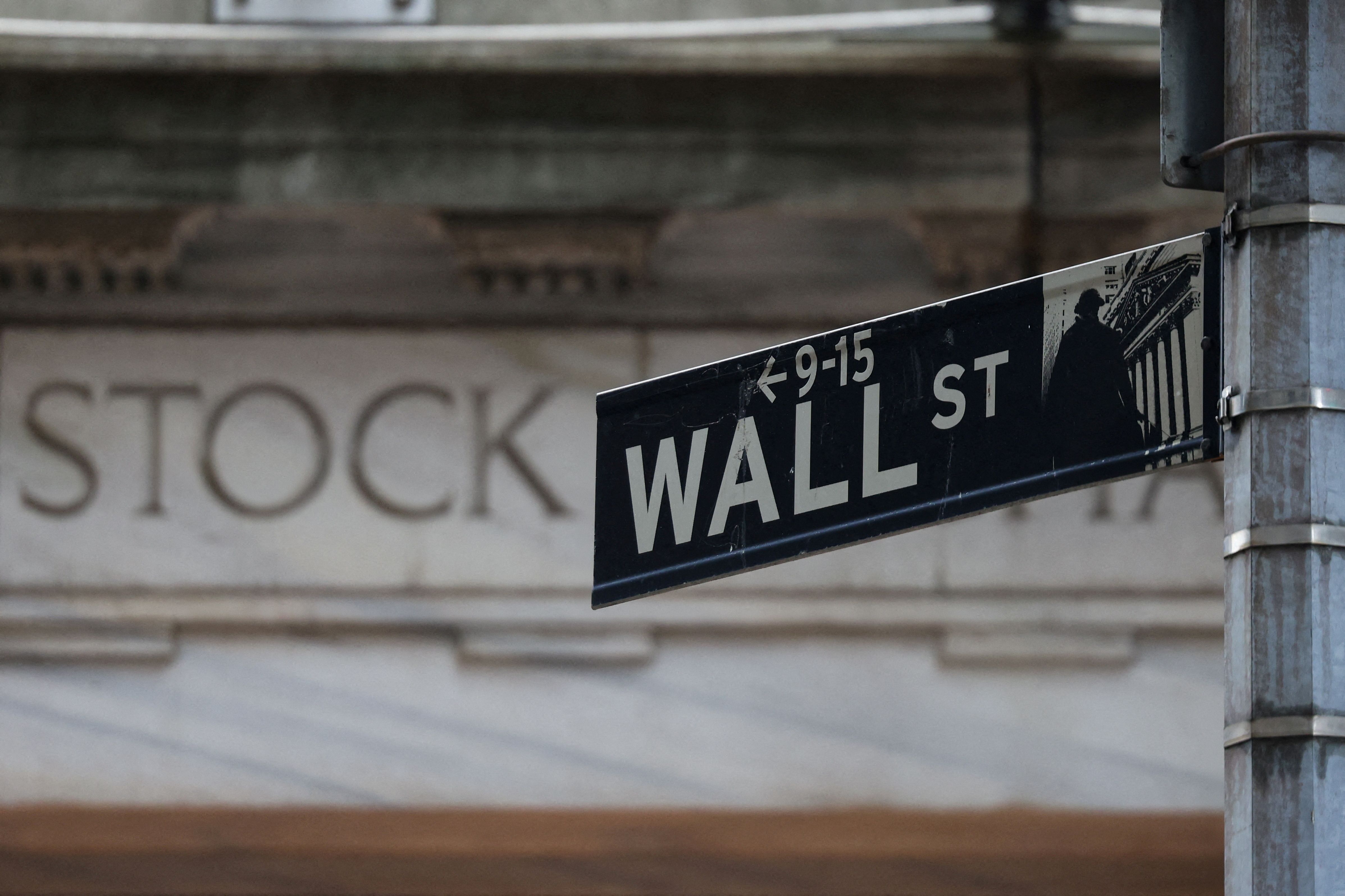 A view shows the New York Stock Exchange (NYSE) Wall Street entrance in New York City.