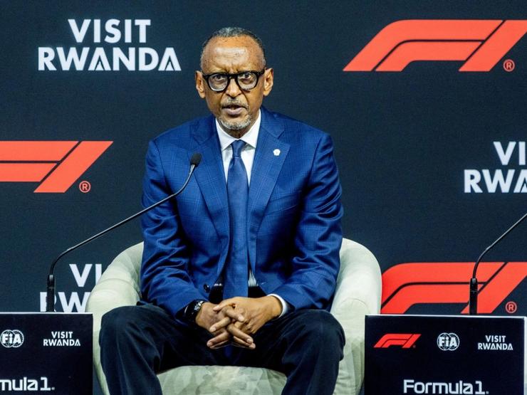 Rwanda’s President Paul Kagame speaks at the F1 press conference.