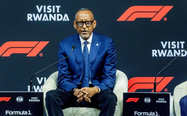 Rwanda’s President Paul Kagame speaks at the F1 press conference.
