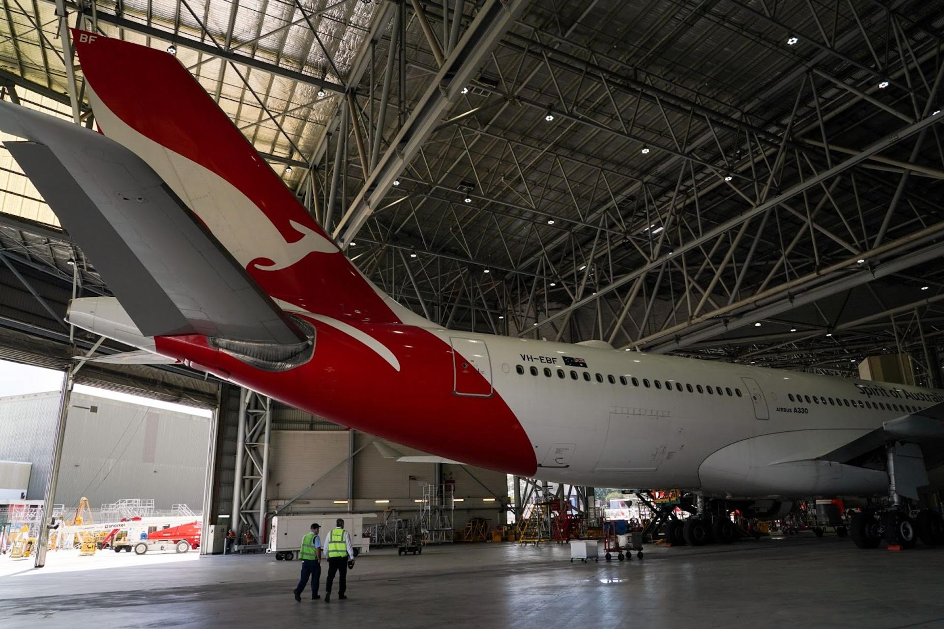 A grounded Qantas plane. 