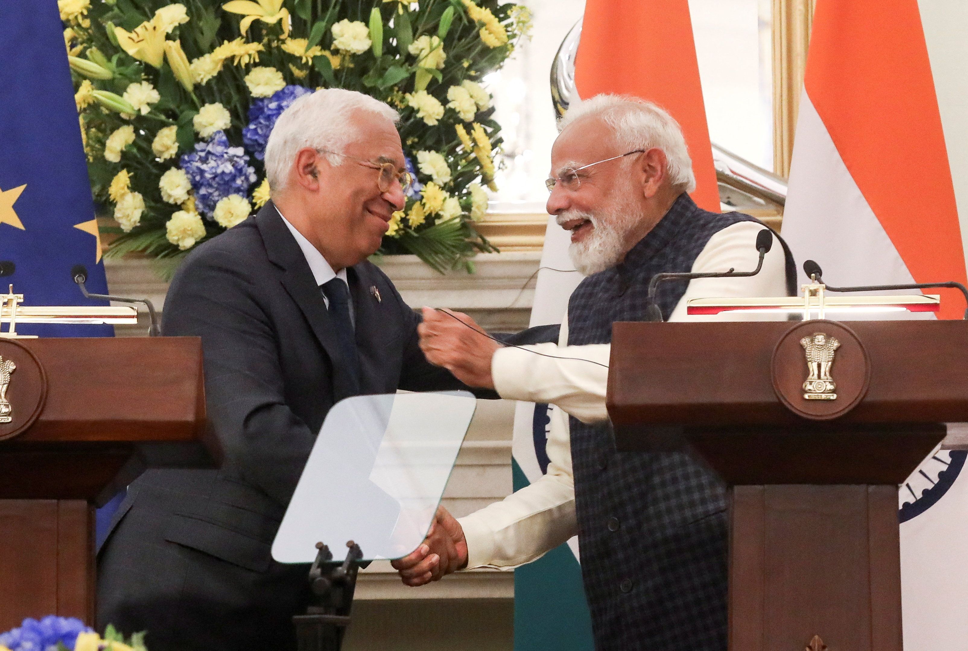 Indian Prime Minister Narendra Modi and European Council President Antonio Costa.