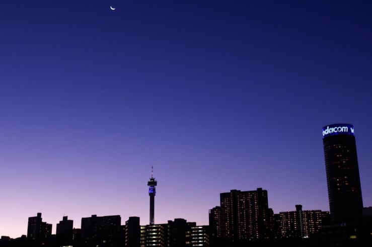 Johannesburg skyline at night.
