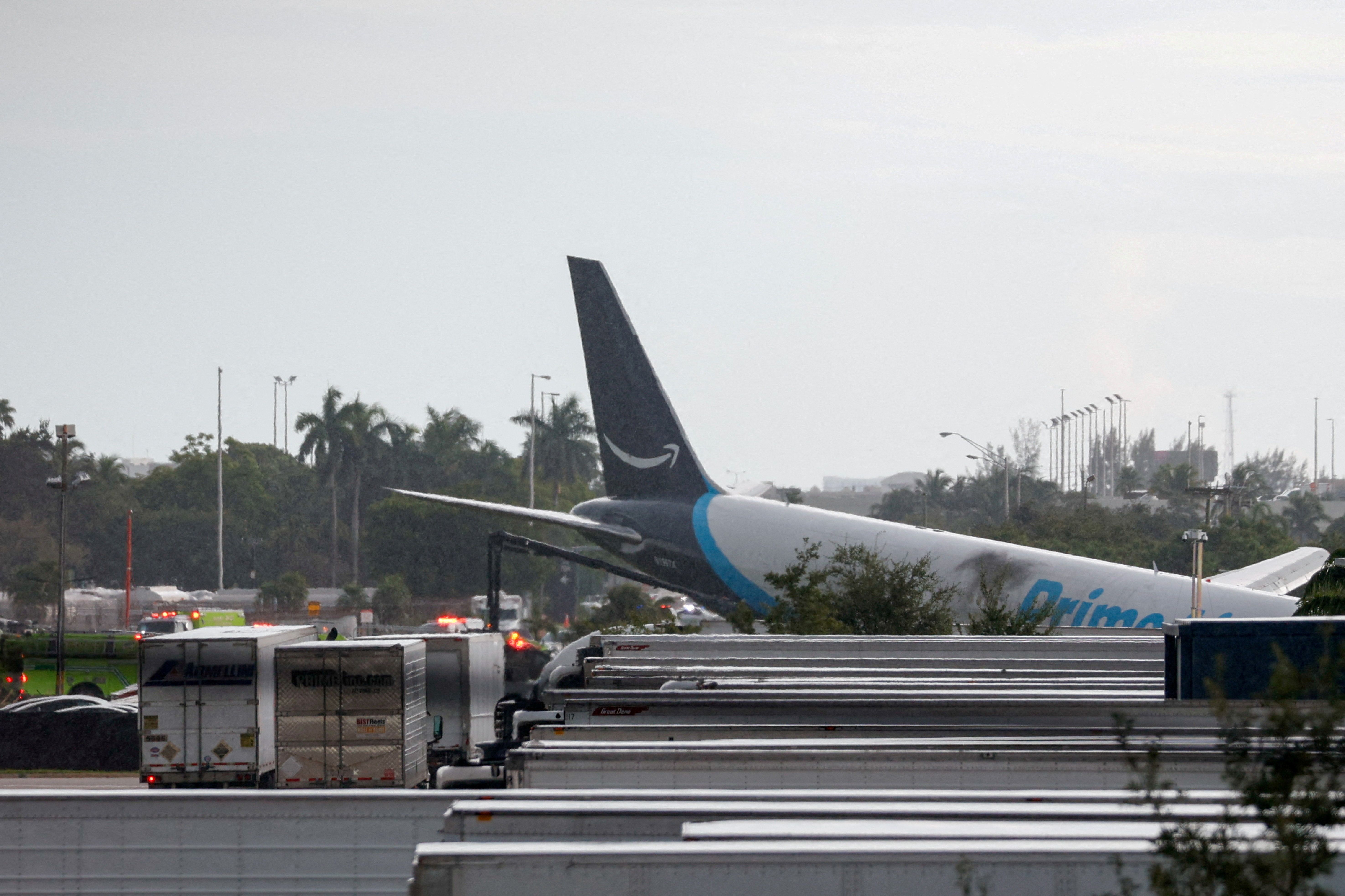 A crashed Amazon cargo plane 