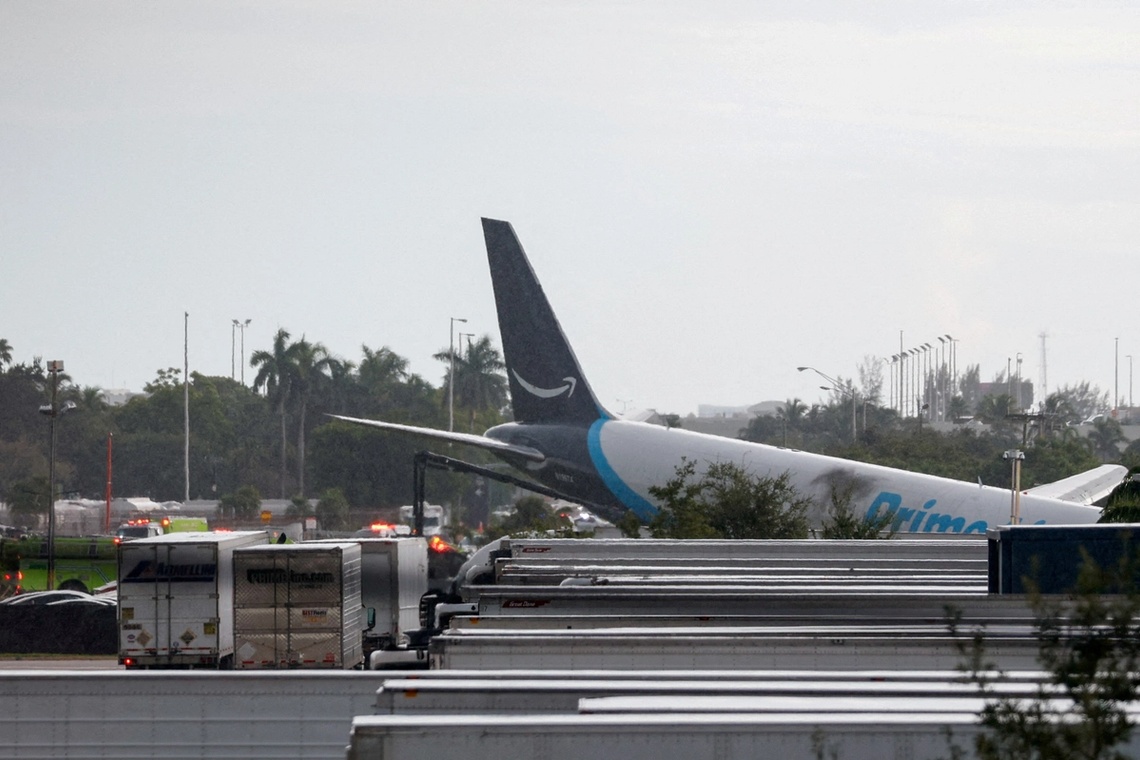 A crashed Amazon cargo plane