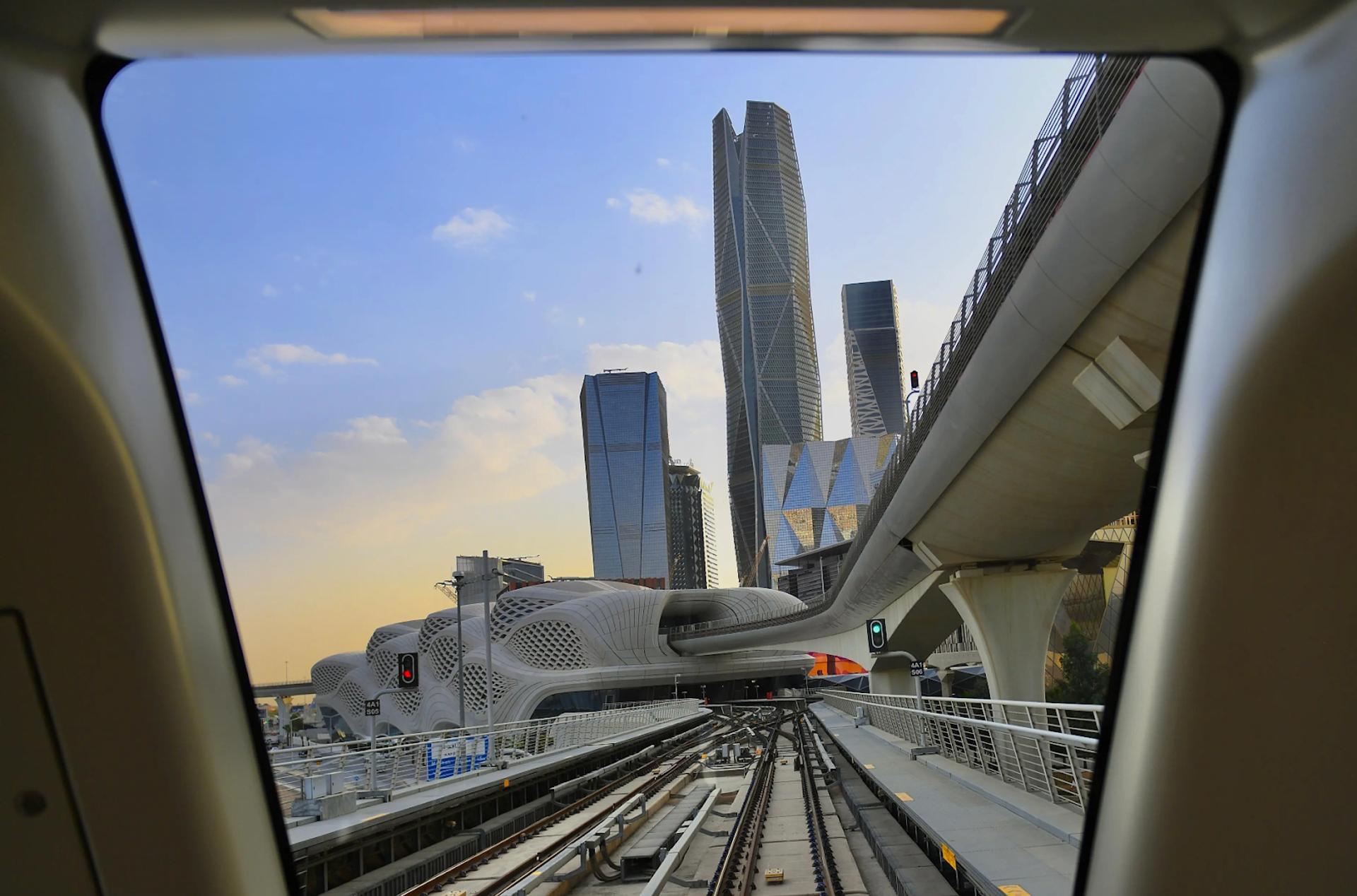 View of skyline and KAFD station from metro.