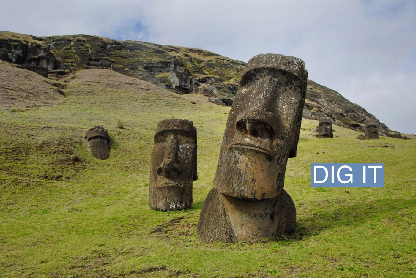 Several moai heads can be seen on Easter Island