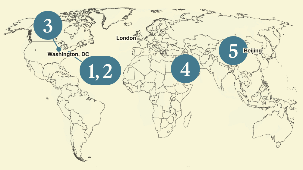A numbered map of the world.