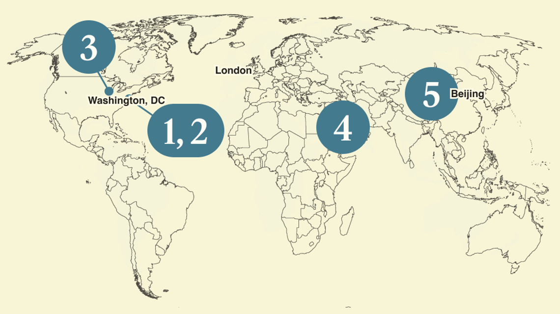 A numbered map of the world.