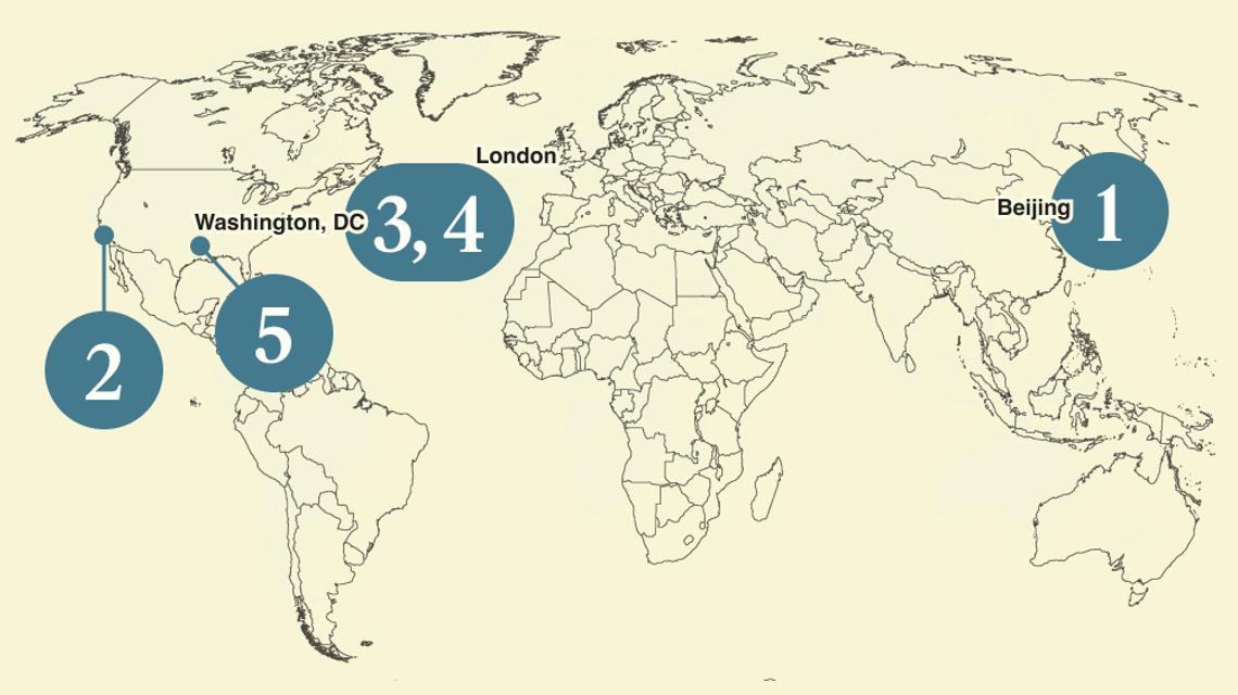 A numbered map of the world.