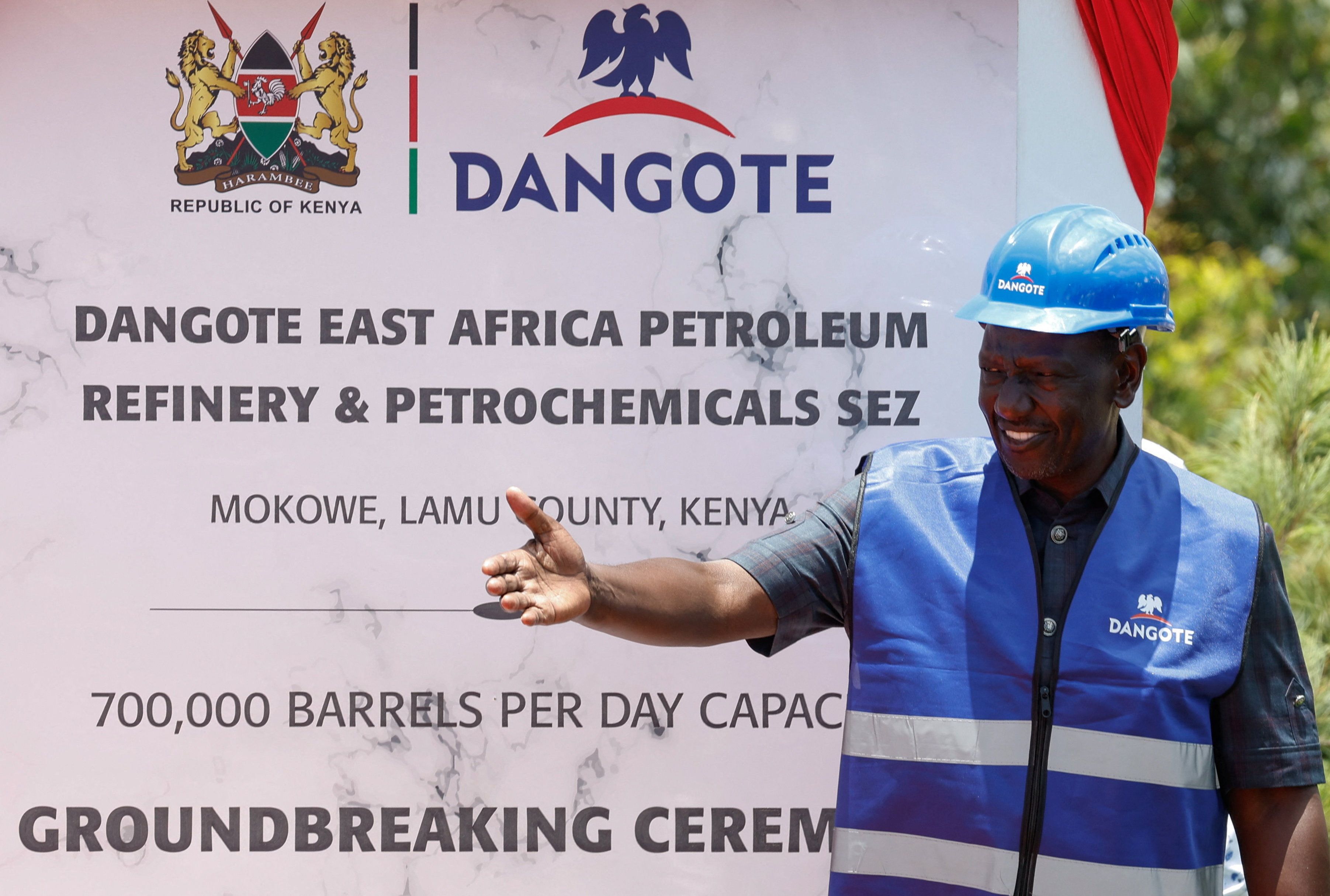 Kenya’s President William Ruto attends a ceremony for the construction of an East African oil refinery in Lamu.