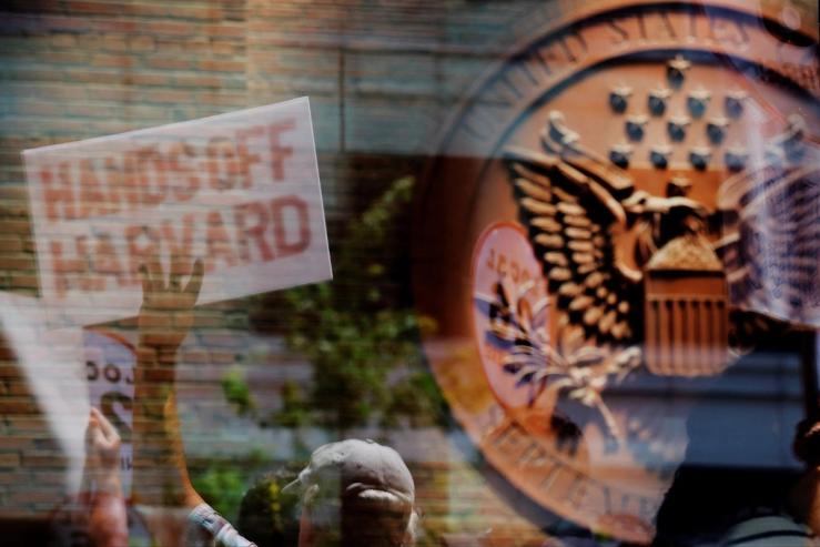 Pro-Harvard demonstrators rally outside federal court