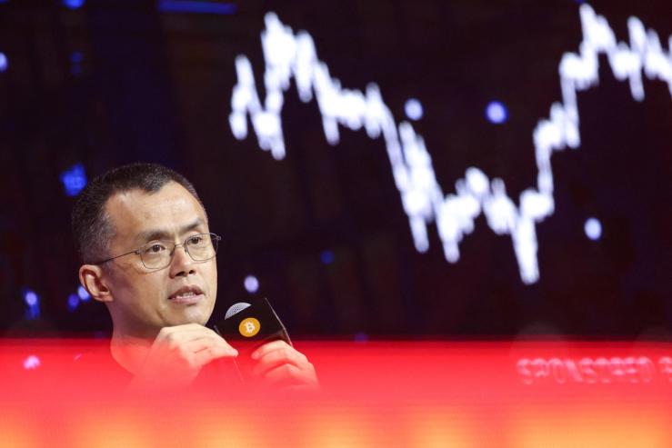 Binance founder Changpeng Zhao, also known as CZ, speaks at the Bitcoin Asia conference, in Hong Kong.