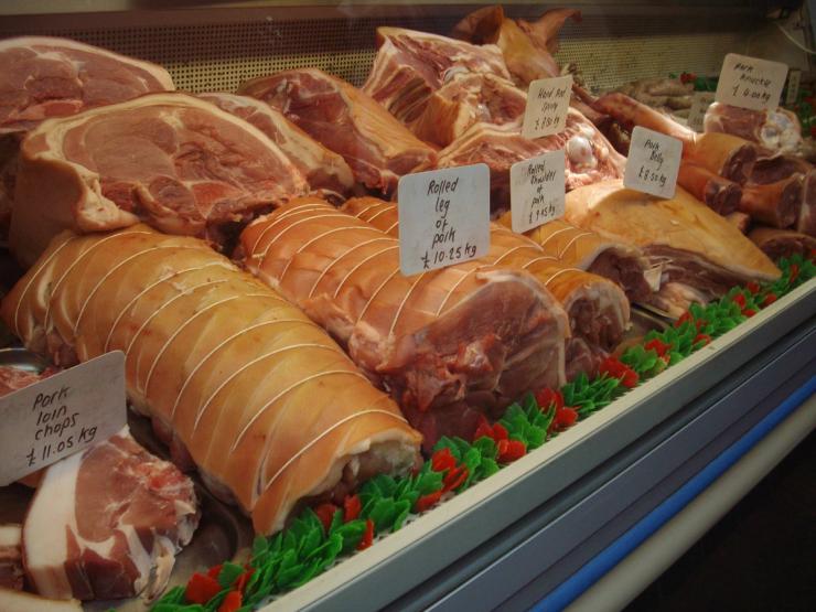 Pork products in Borough Market.
