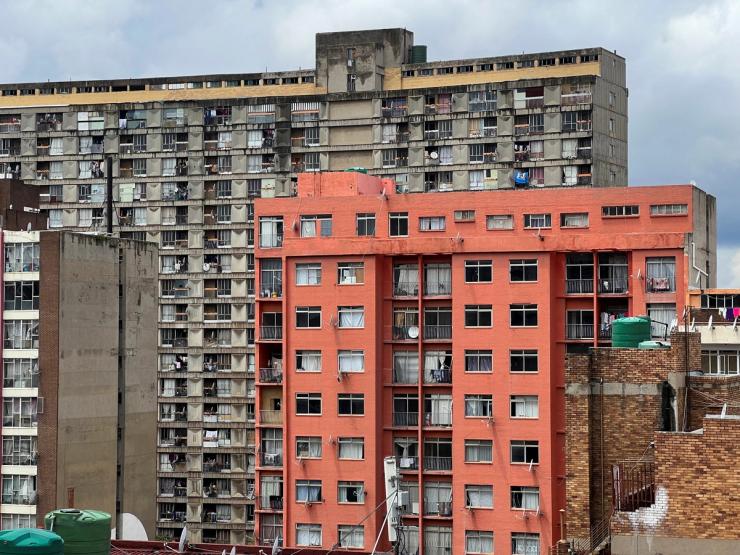 A view of flats in Hillbrow, in a dilapidated block where people struggle with basic services.