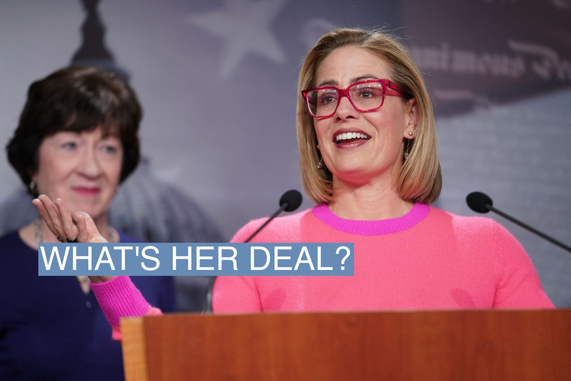 Sen. Kyrsten Sinema, D-Ariz. speaks at a press conference. 