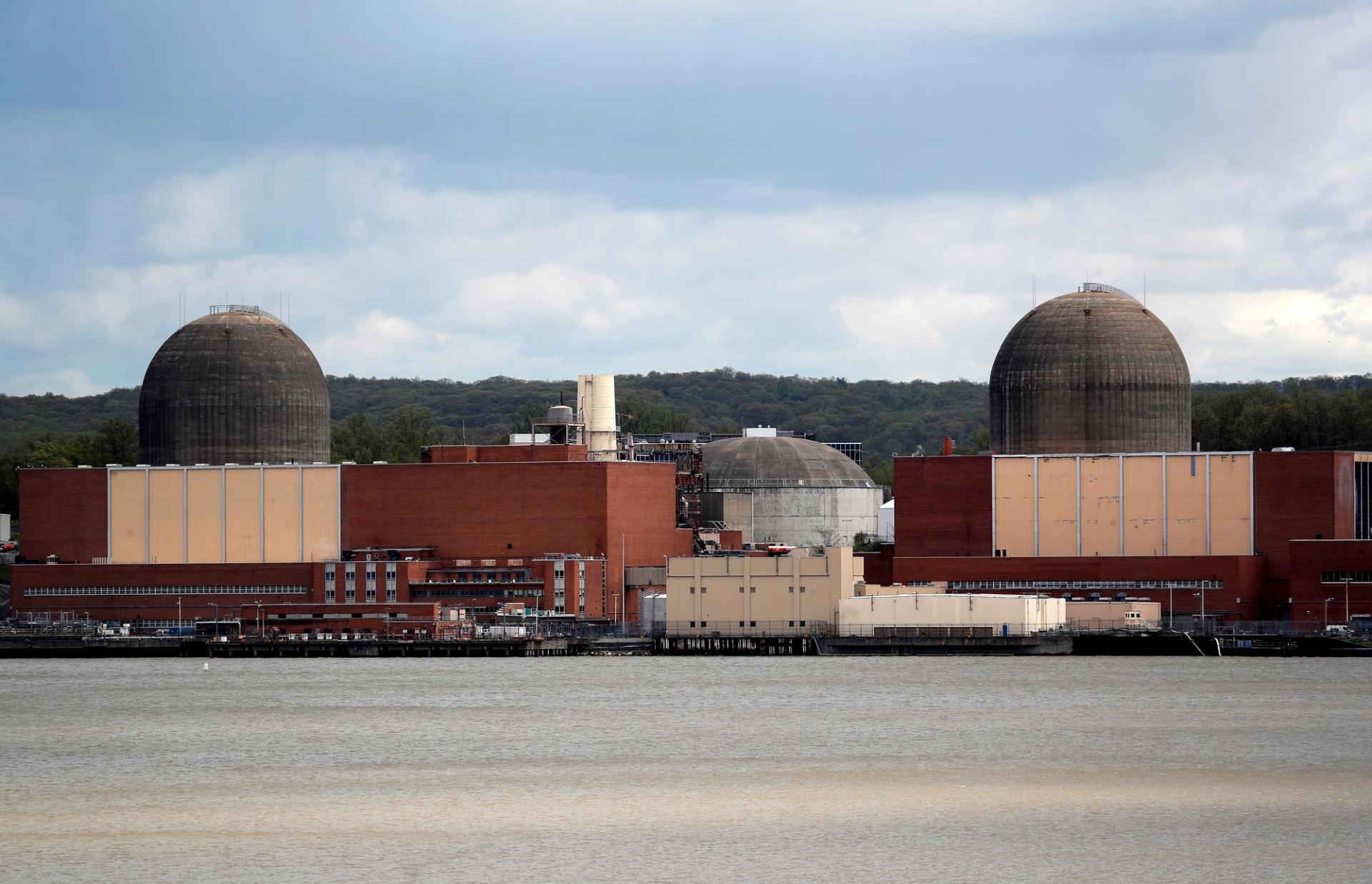 The Indian Point nuclear power plant viewed from the eastern side of the Hudson River in Buchanan, New York.