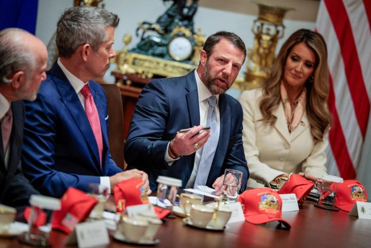 Secretary of Homeland Security Markwayne Mullin attends a Cabinet meeting at the White House