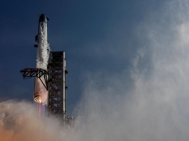 The SpaceX Starship and Super Heavy Booster lifts off on its 12th test flight from the SpaceX launch complex in Starbase, Texas.