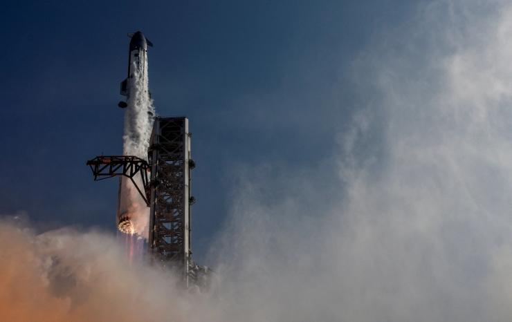 The SpaceX Starship and Super Heavy Booster lifts off on its 12th test flight from the SpaceX launch complex in Starbase, Texas.