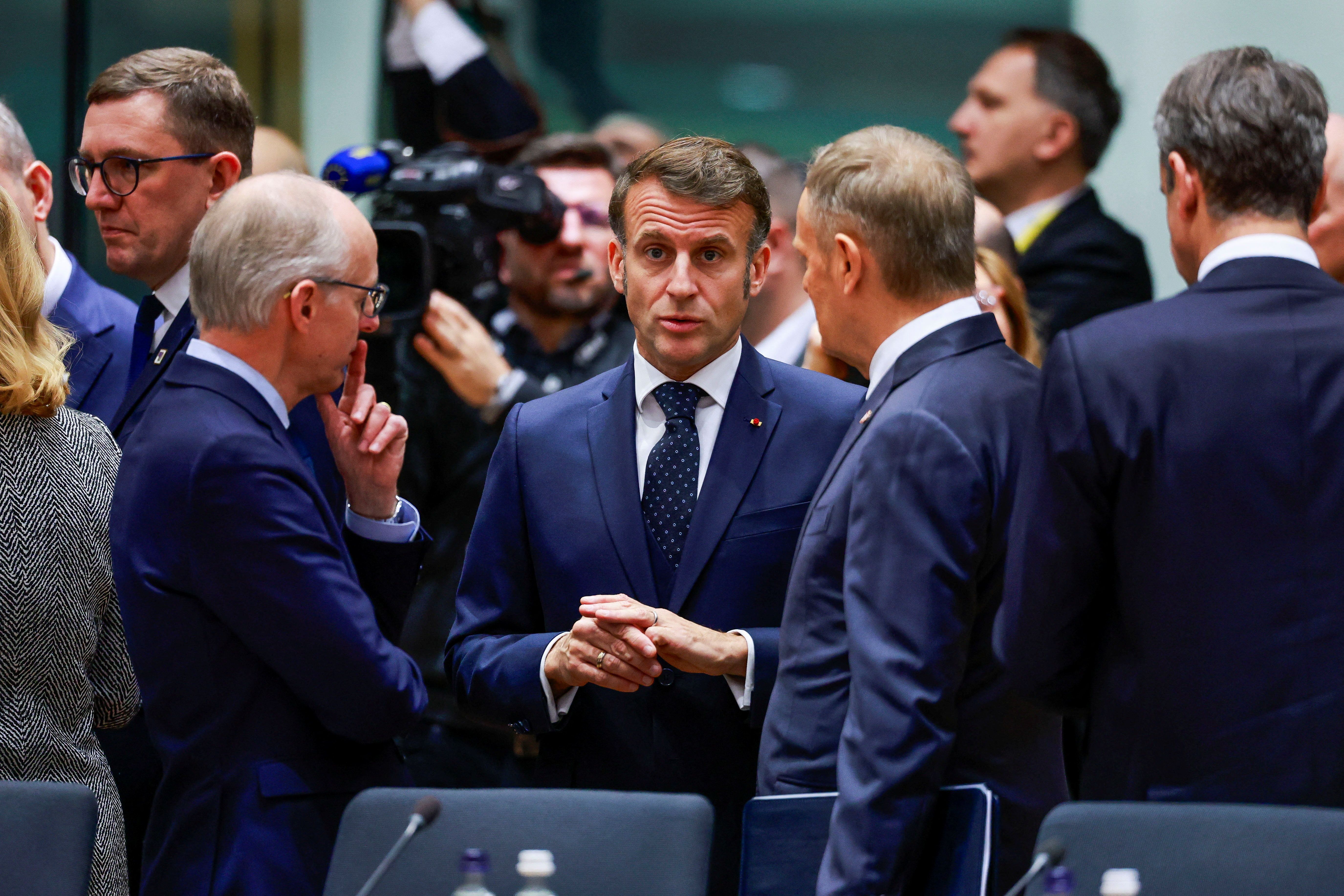 France’s President Emmanuel Macron, Luxembourg’s Prime Minister Luc Frieden and Poland’s Prime Minister Donald Tusk.