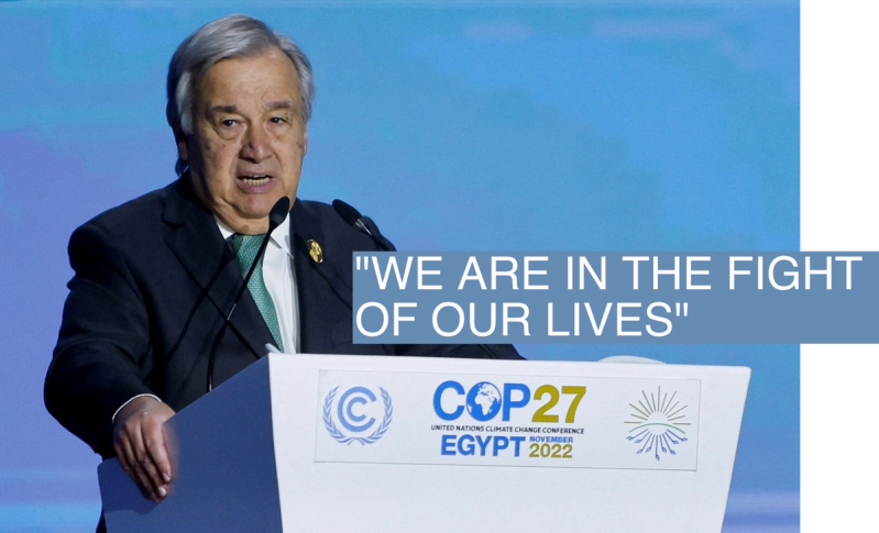 Secretary-General of the United Nations Antonio Guterres speaks during the COP27 climate summit, in Sharm el-Sheikh, Egypt