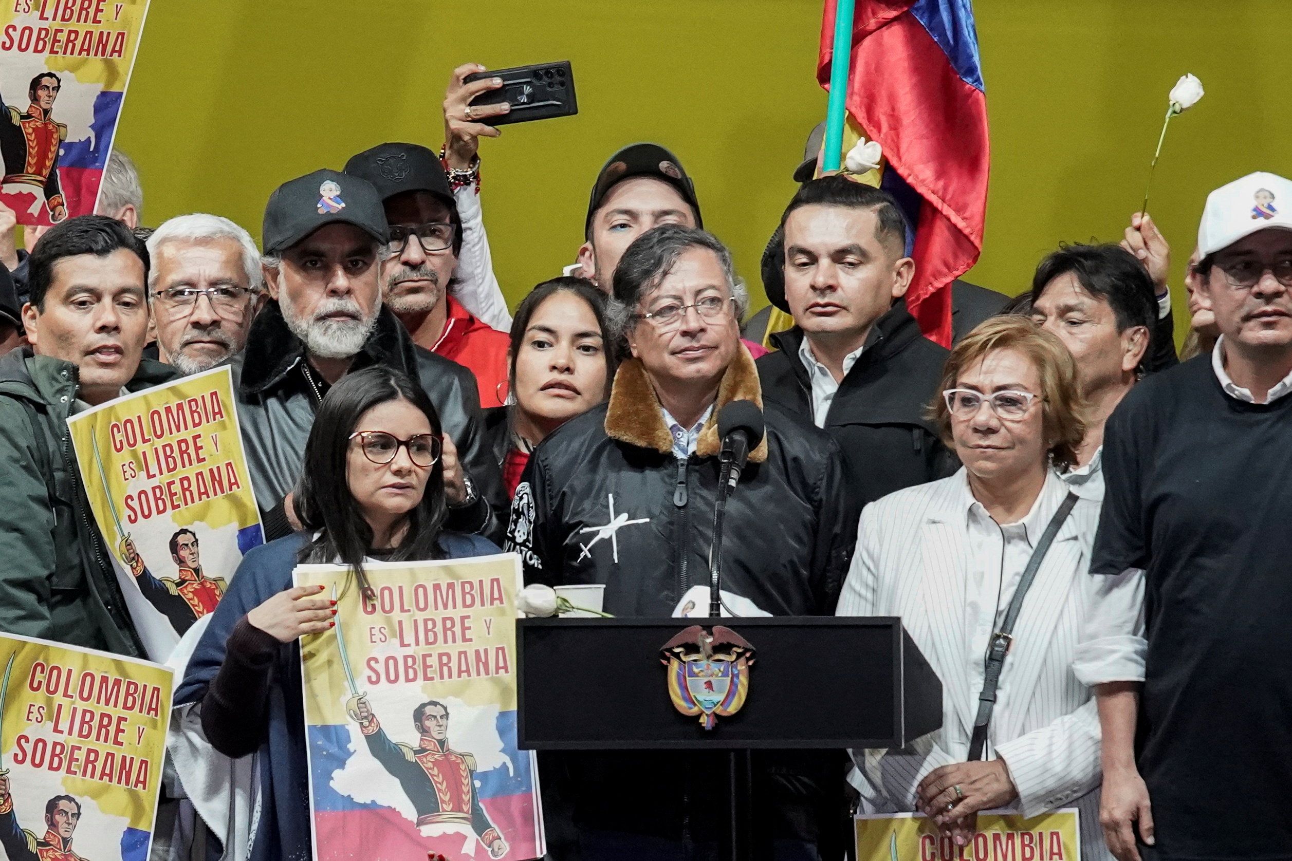Colombian President Gustavo Petro attends a rally in defense of national sovereignty.