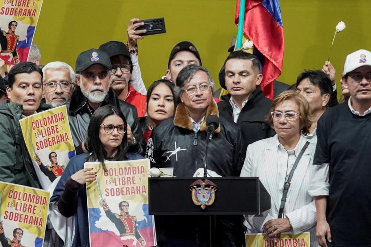 Colombian President Gustavo Petro attends a rally in defense of national sovereignty.